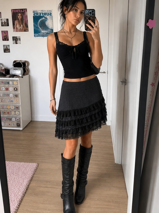 Dex Dresses & Skirts - Y2K Dex Black Tiered Ruffle Mini Skirt